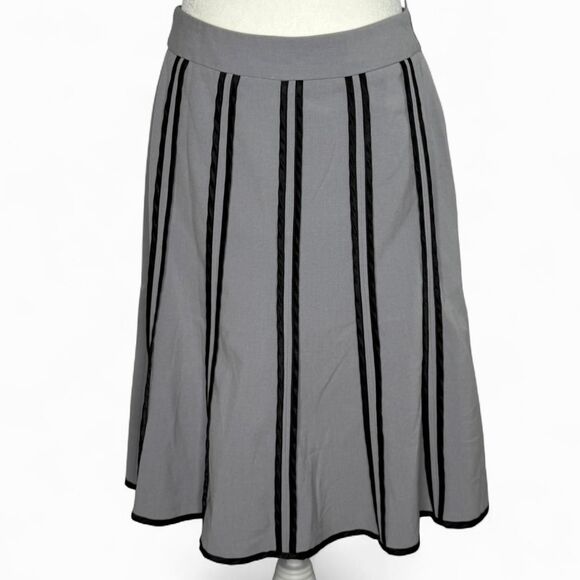 Heart Moon Star Grey and Back Striped Midi Skirt - Picture 1 of 5